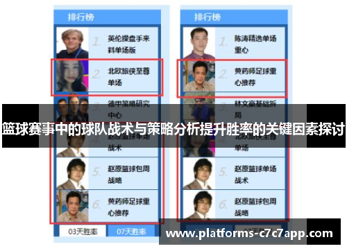 篮球赛事中的球队战术与策略分析提升胜率的关键因素探讨