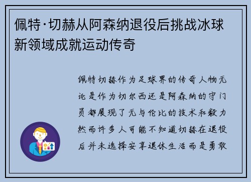 佩特·切赫从阿森纳退役后挑战冰球新领域成就运动传奇 佩特·切赫从阿森纳退役后挑战冰球新领域成就运动传奇